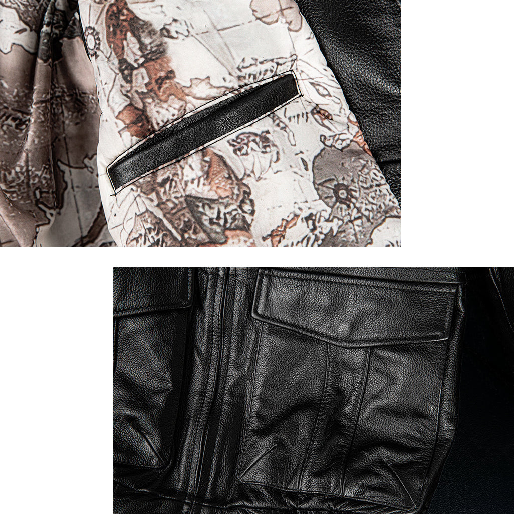 Large Size Black Cotton Motorcycle Leather Jacket