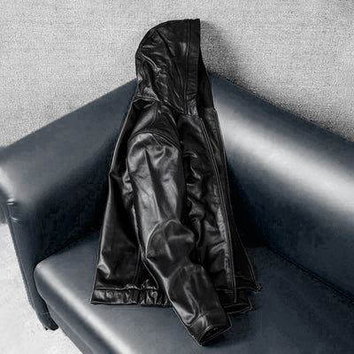 Veste en cuir de moto noire décontractée