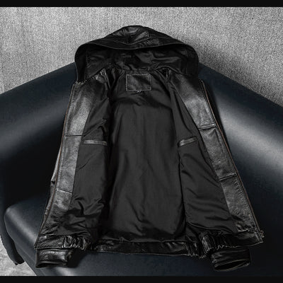 Hooded Black Motorcycle Genuine Leather Jacket