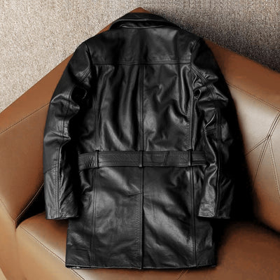 Mid-Length Windbreaker Suit Genuine Leather Jacket