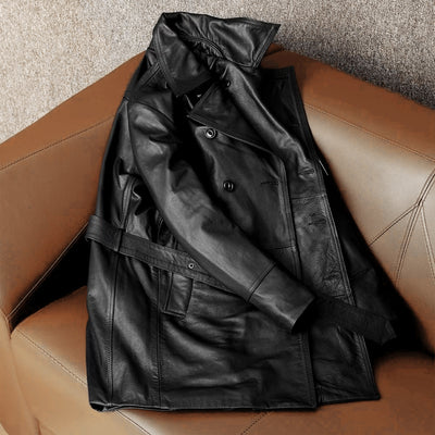 Mid-Length Windbreaker Suit Genuine Leather Jacket