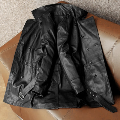Mid-Length Windbreaker Suit Genuine Leather Jacket