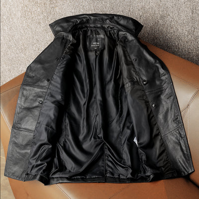Mid-Length Windbreaker Suit Genuine Leather Jacket