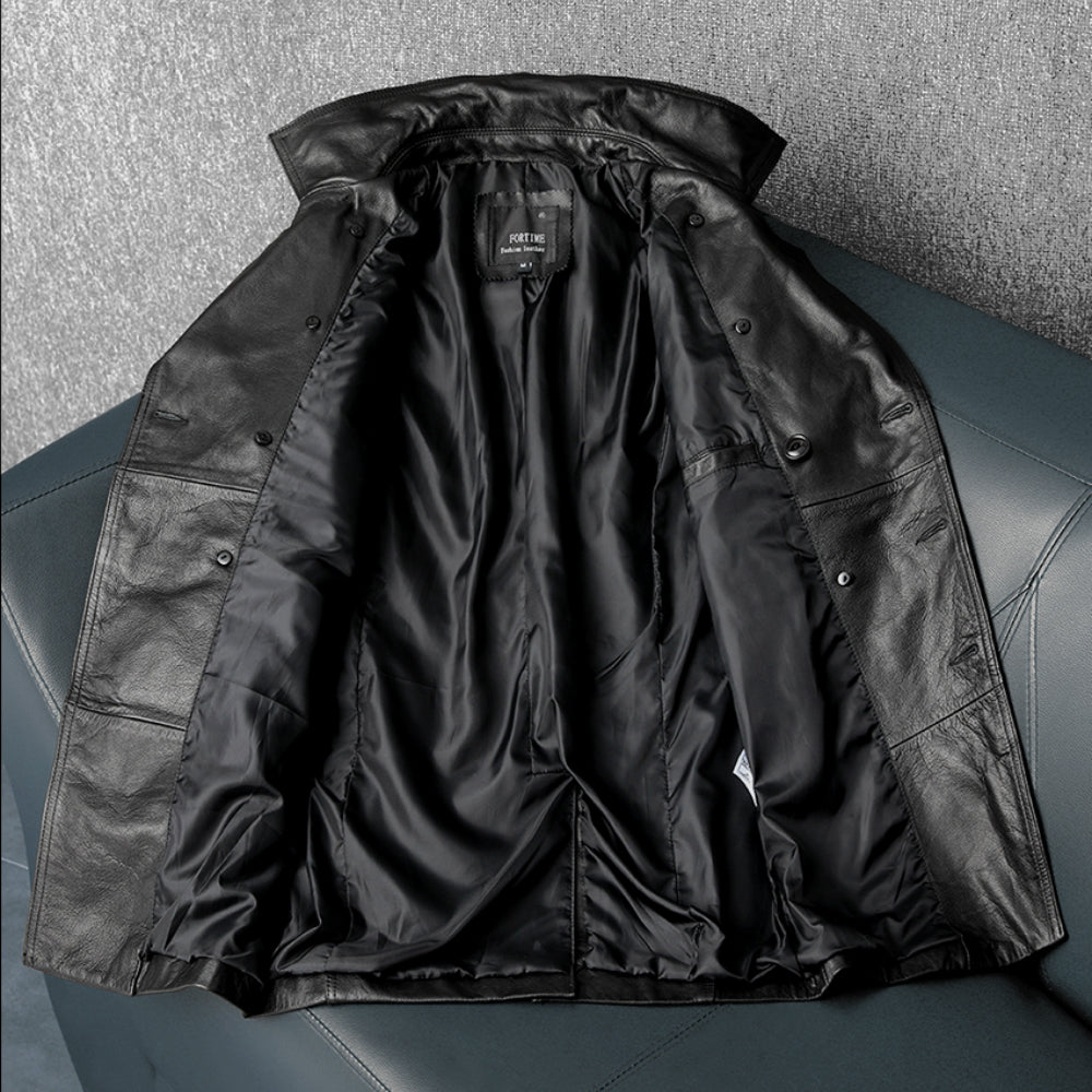 Veste en cuir de moto noire décontractée