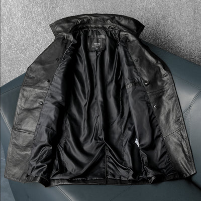 Veste en cuir de moto noire décontractée