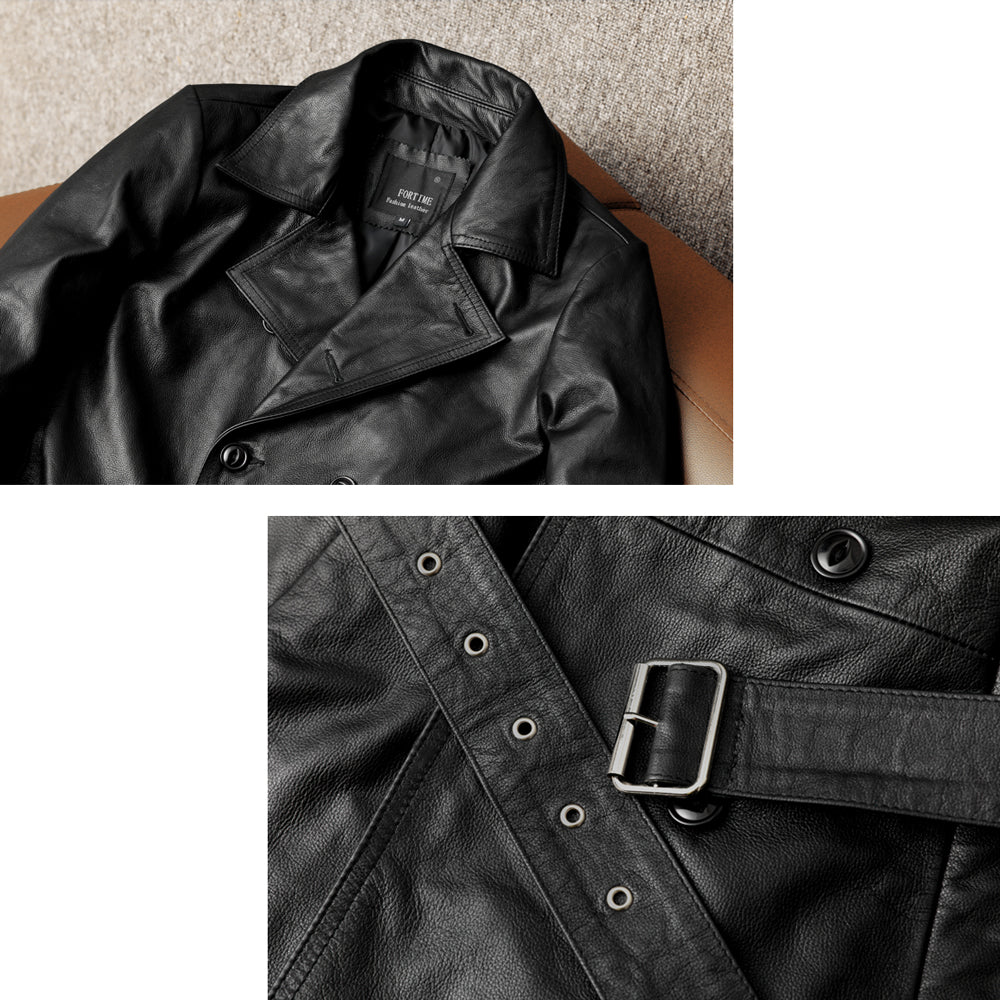 Mid-Length Windbreaker Suit Genuine Leather Jacket