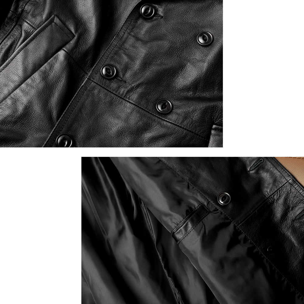 Mid-Length Windbreaker Suit Genuine Leather Jacket