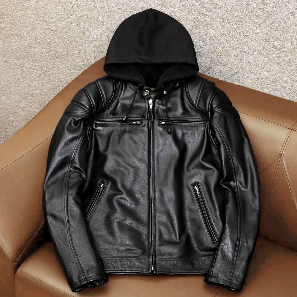 Veste en cuir de moto noire décontractée