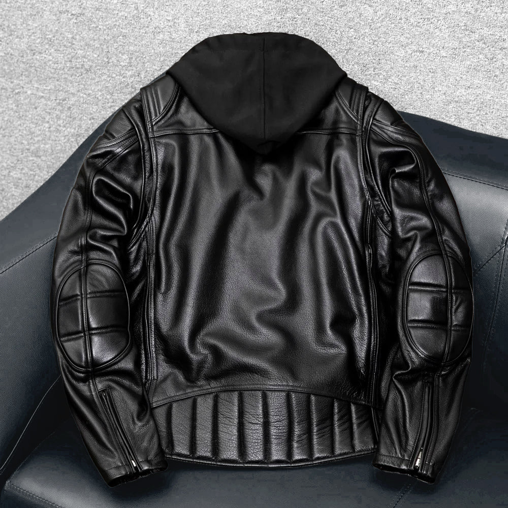 Veste en cuir de moto noire décontractée