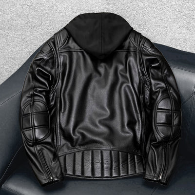 Veste en cuir de moto noire décontractée