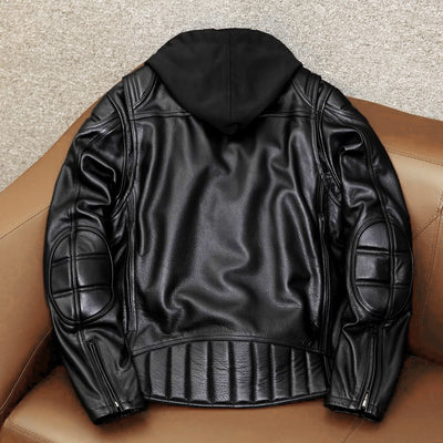 Veste en cuir de moto noire décontractée