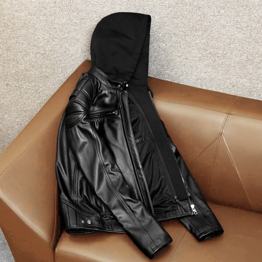 Veste en cuir de moto noire décontractée