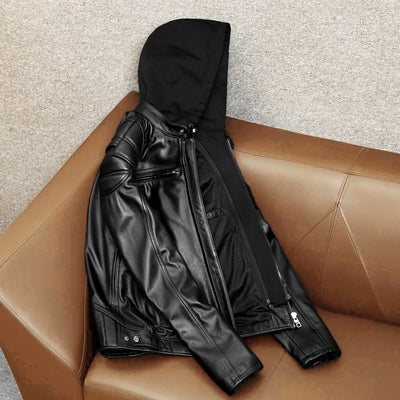 Veste en cuir de moto noire décontractée