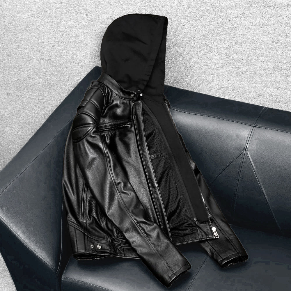 Veste en cuir de moto noire décontractée