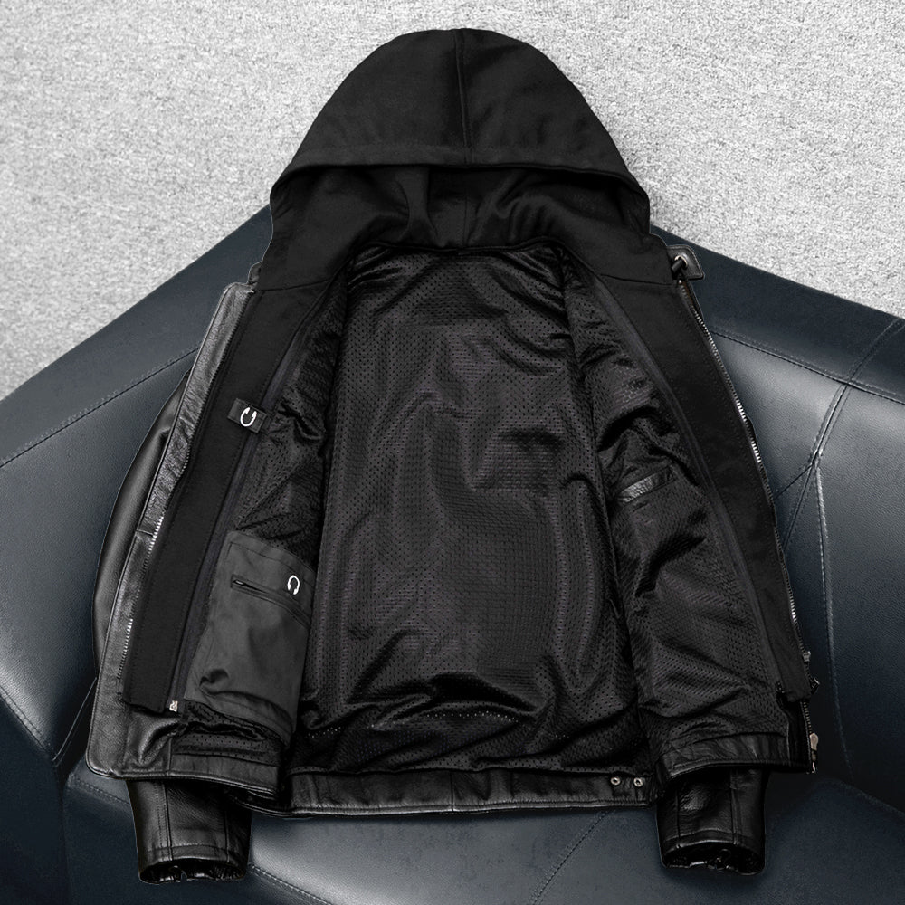 Veste en cuir de moto noire décontractée