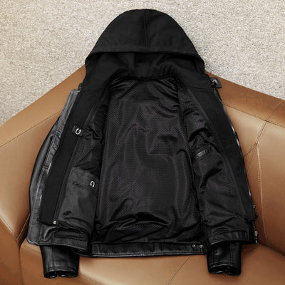 Veste en cuir de moto noire décontractée