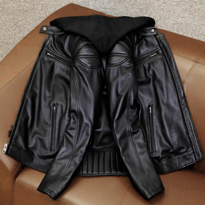 Veste en cuir de moto noire décontractée
