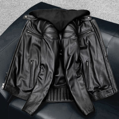 Veste en cuir de moto noire décontractée