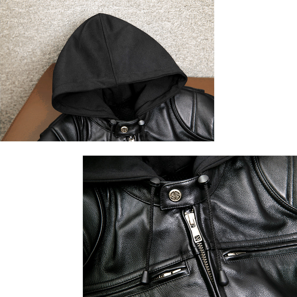 Veste en cuir de moto noire décontractée