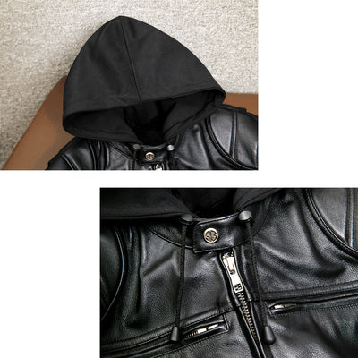 Veste en cuir de moto noire décontractée