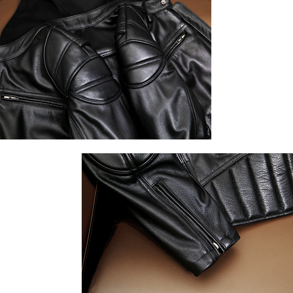 Veste en cuir de moto noire décontractée