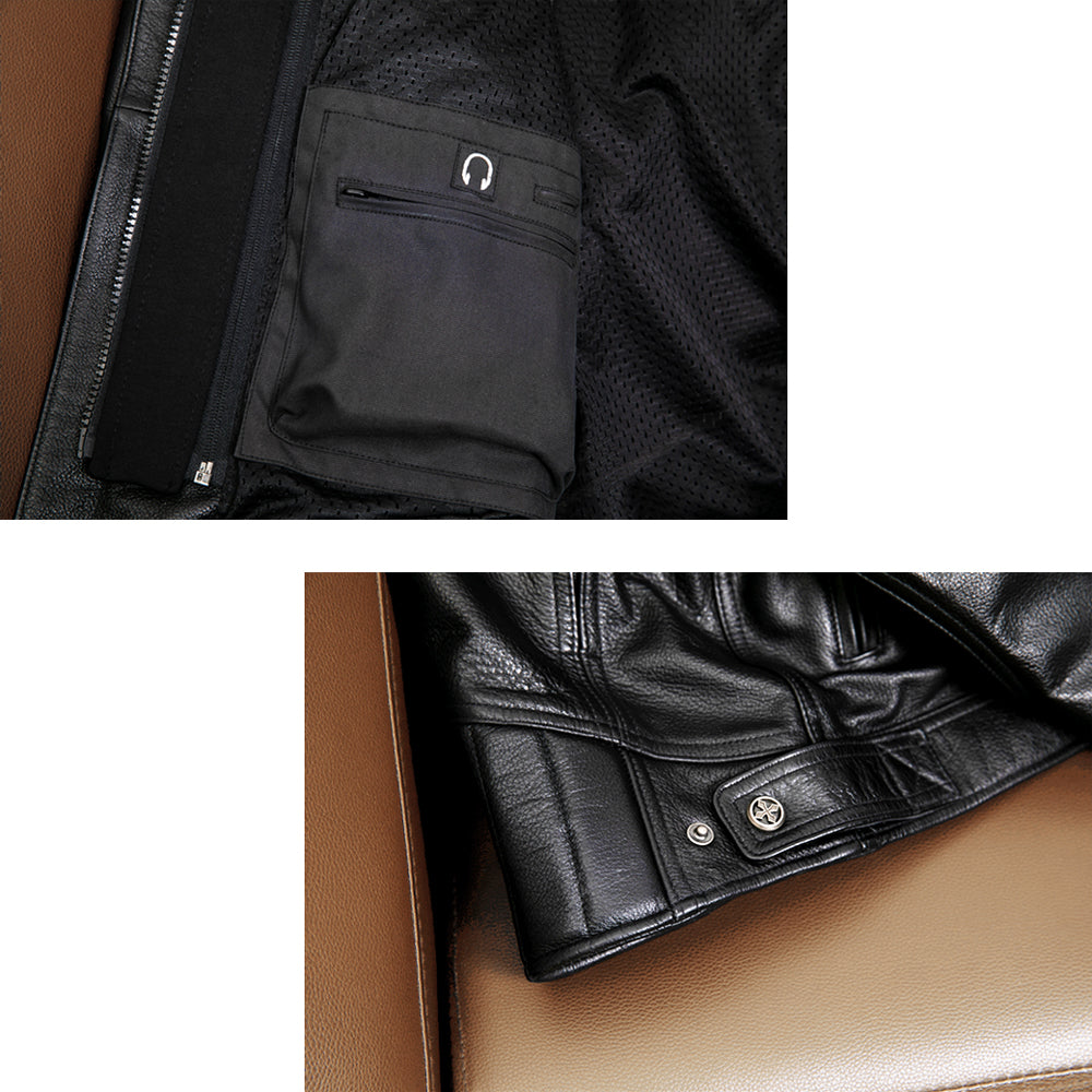 Veste en cuir de moto noire décontractée