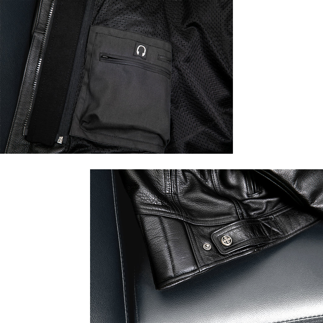 Veste en cuir de moto noire décontractée