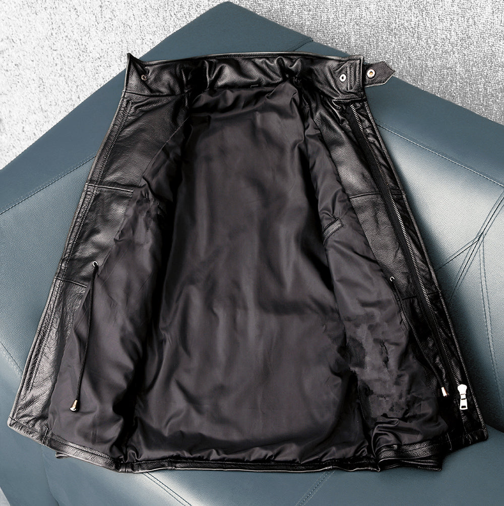 Veste en cuir de moto noire décontractée