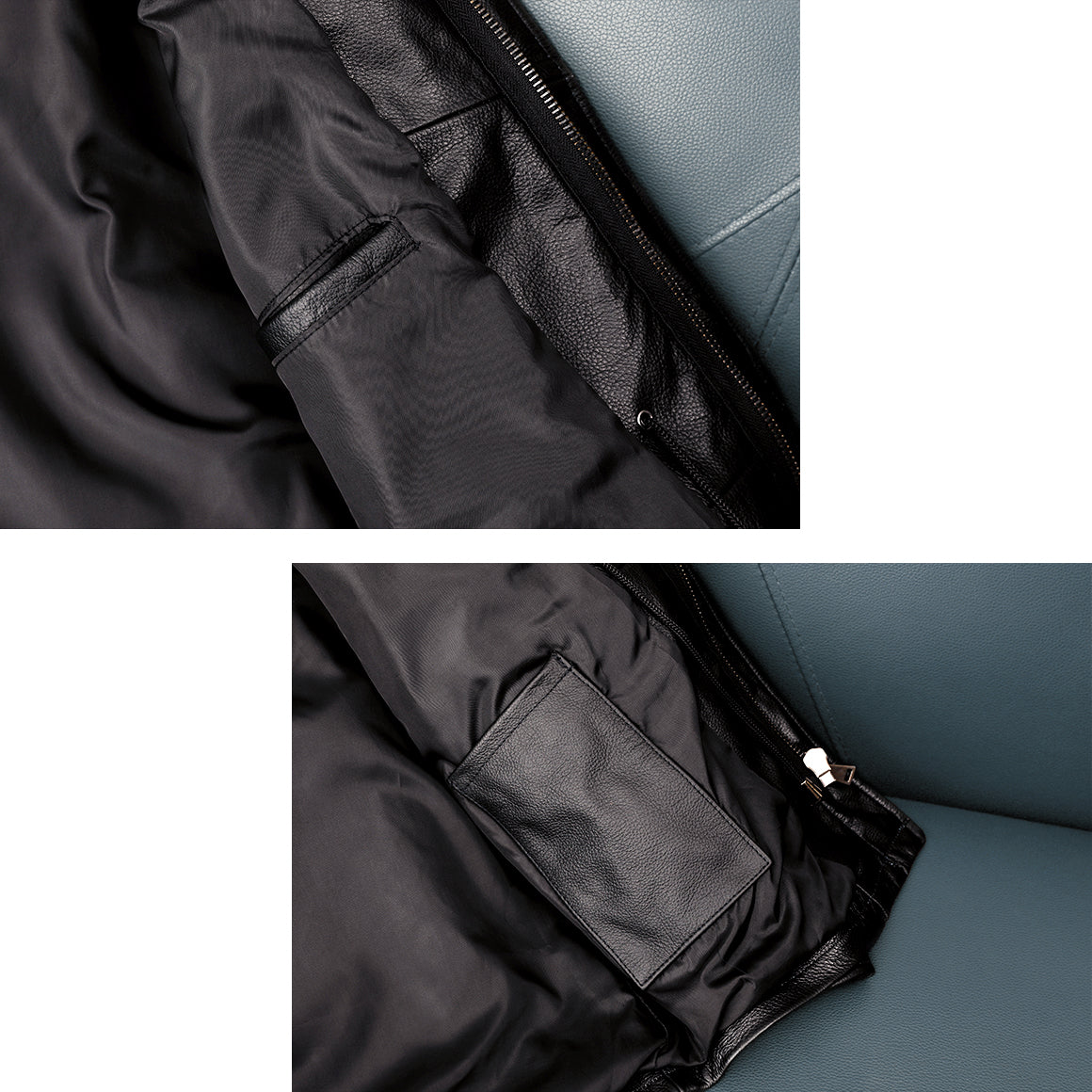 Veste en cuir de moto noire décontractée