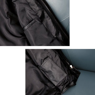 Veste en cuir de moto noire décontractée