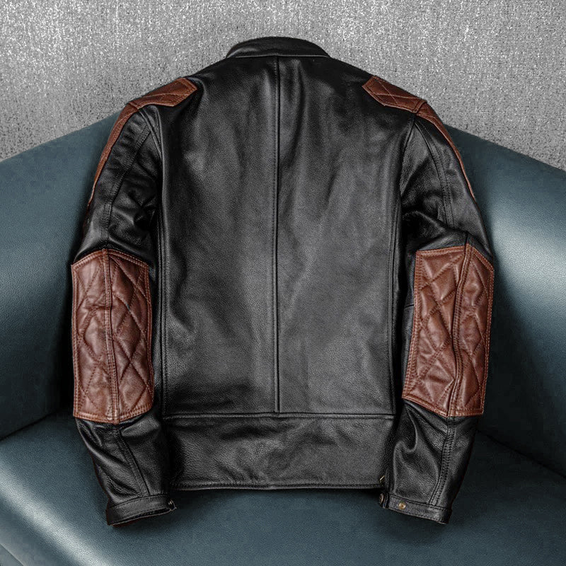 Veste en cuir de moto noire décontractée