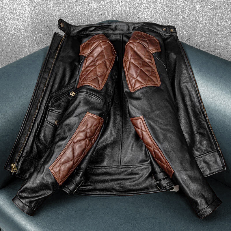 Veste en cuir de moto noire décontractée