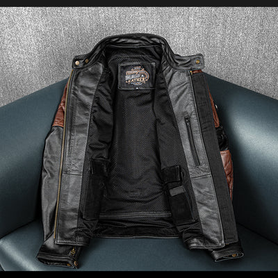 Veste en cuir de moto noire décontractée