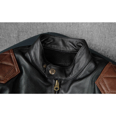 Veste en cuir de moto noire décontractée