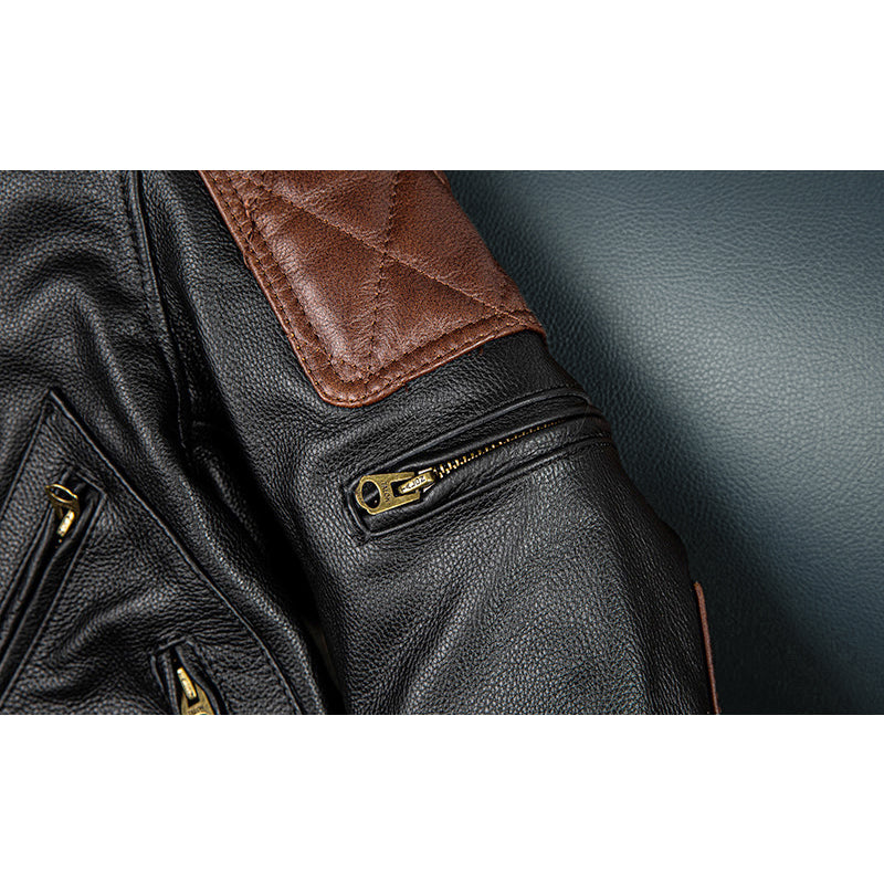 Veste en cuir de moto noire décontractée