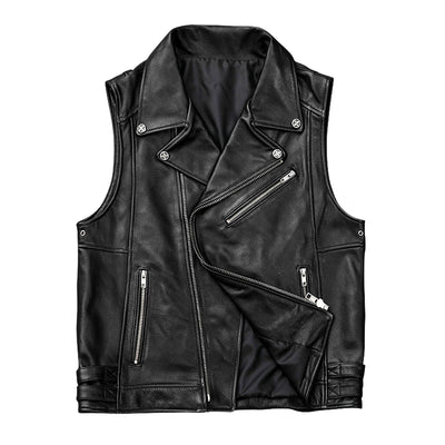 Gilet zippé en cuir véritable pour hommes