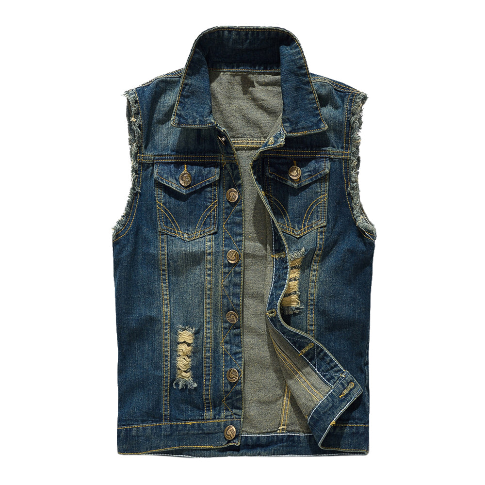 Gilet en denim bleu déchiré élégant