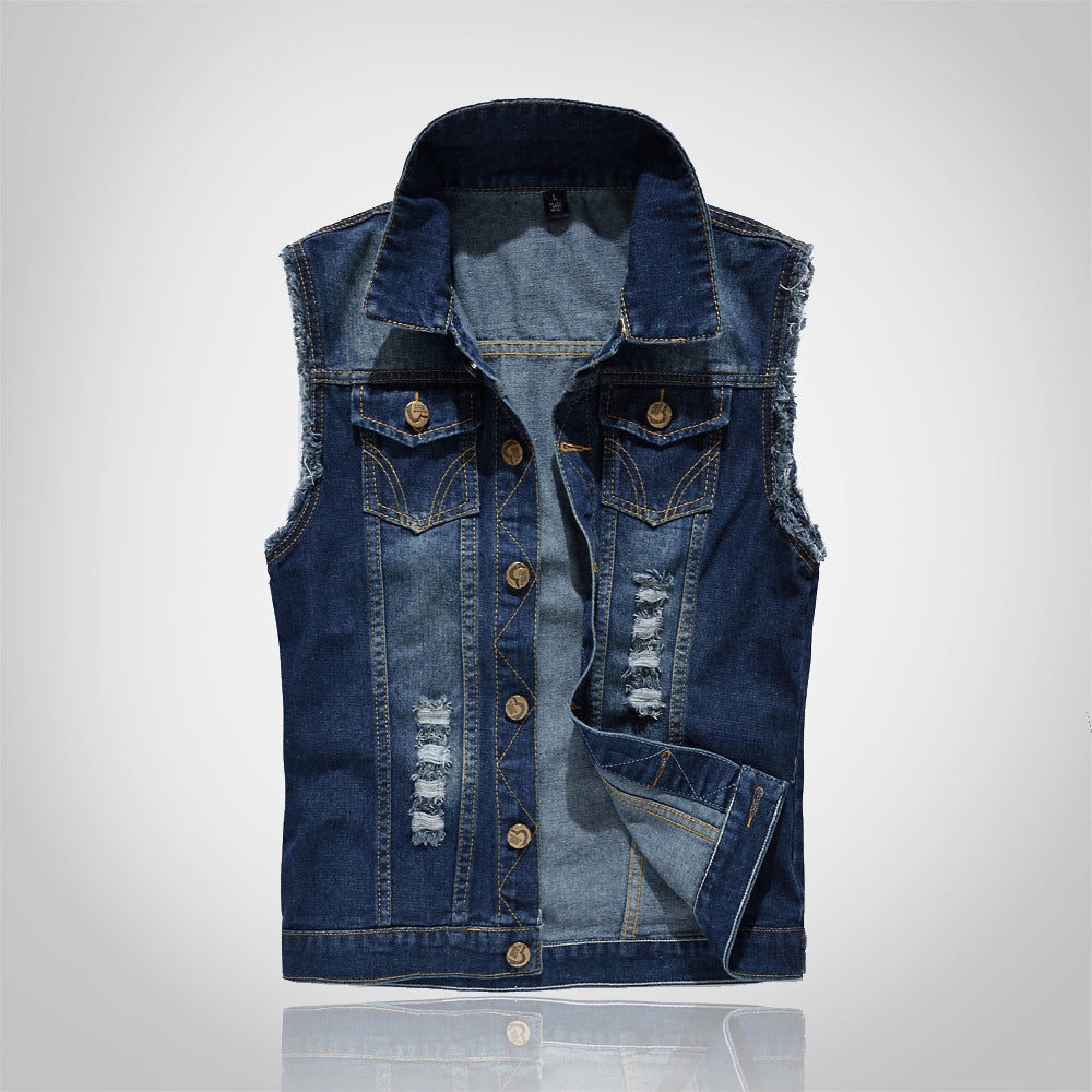 Gilet en denim bleu classique pour hommes