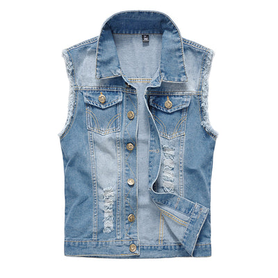 Gilet en jean déchiré bleu ciel