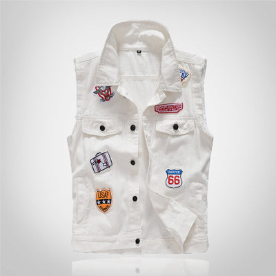 White Patch Badge Denim Vest