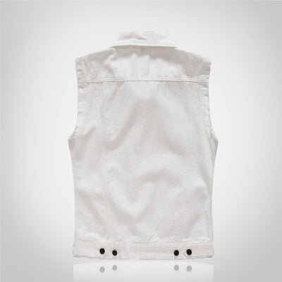 White Patch Badge Denim Vest