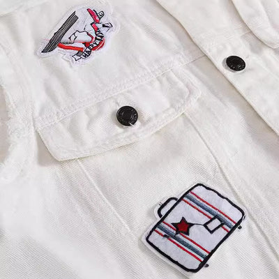 White Patch Badge Denim Vest