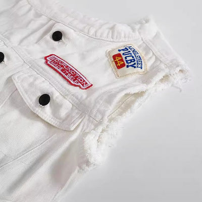 White Patch Badge Denim Vest