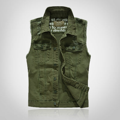 Gilet en denim vieilli vert armée