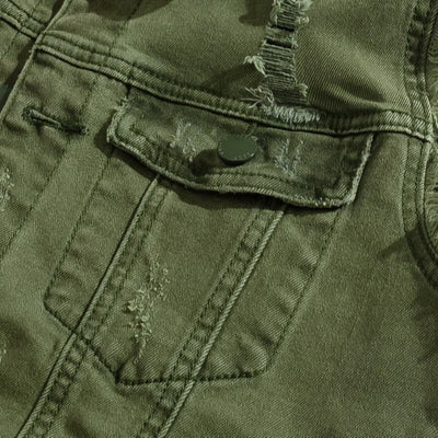 Gilet en denim vieilli vert armée