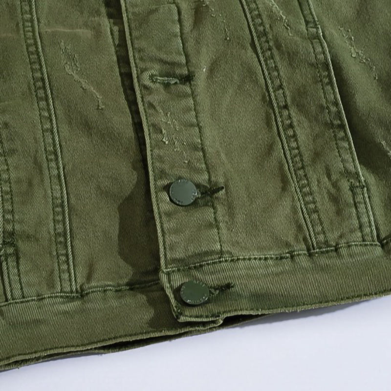 Gilet en denim vieilli vert armée