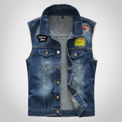 Gilet moto en jean à patch bleu