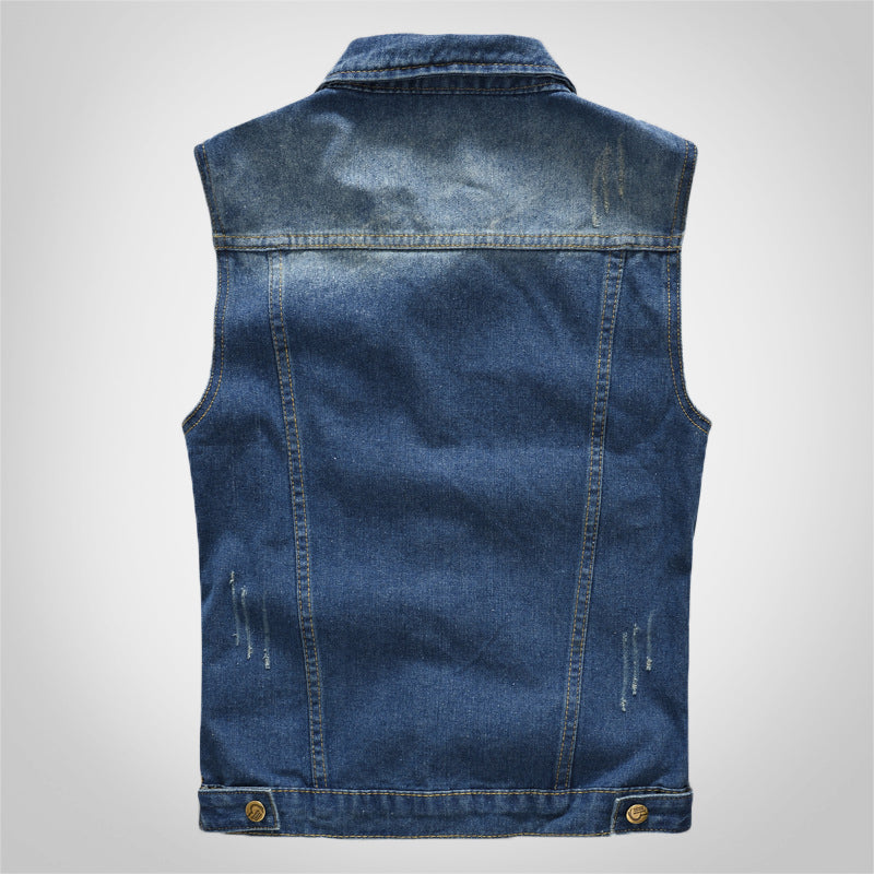 Gilet moto en jean à patch bleu