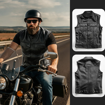 SOA Gilet de moto en cuir véritable 