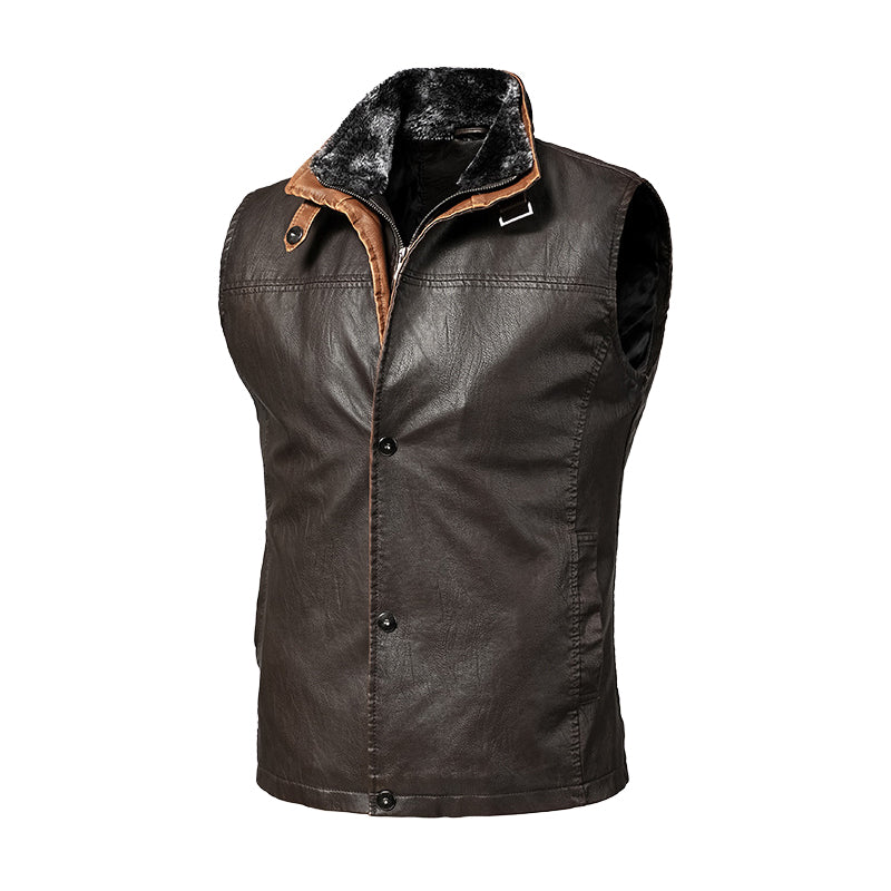 Men's Early Autumn PU Leather Large Size Retro Motorcycle Vest